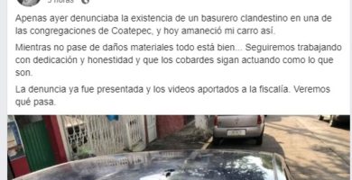 VANDALIZAN VEHÍCULO DE FUNCIONARIO MUNICIPAL DE COATEPEC QUE DESCUBRIÓ DEPÓSITO CLANDESTINO DE BASURA