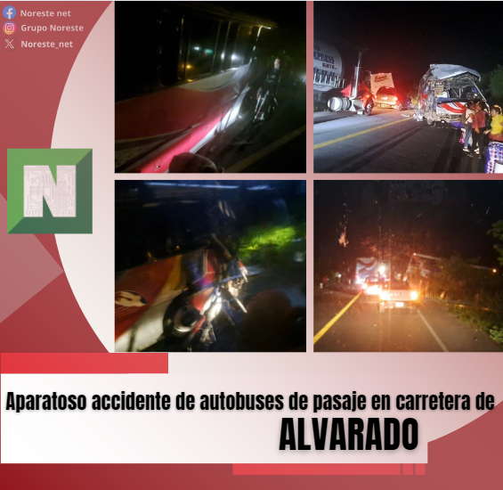 Aparatoso accidente de autobuses de pasaje en carretera de Alvarado